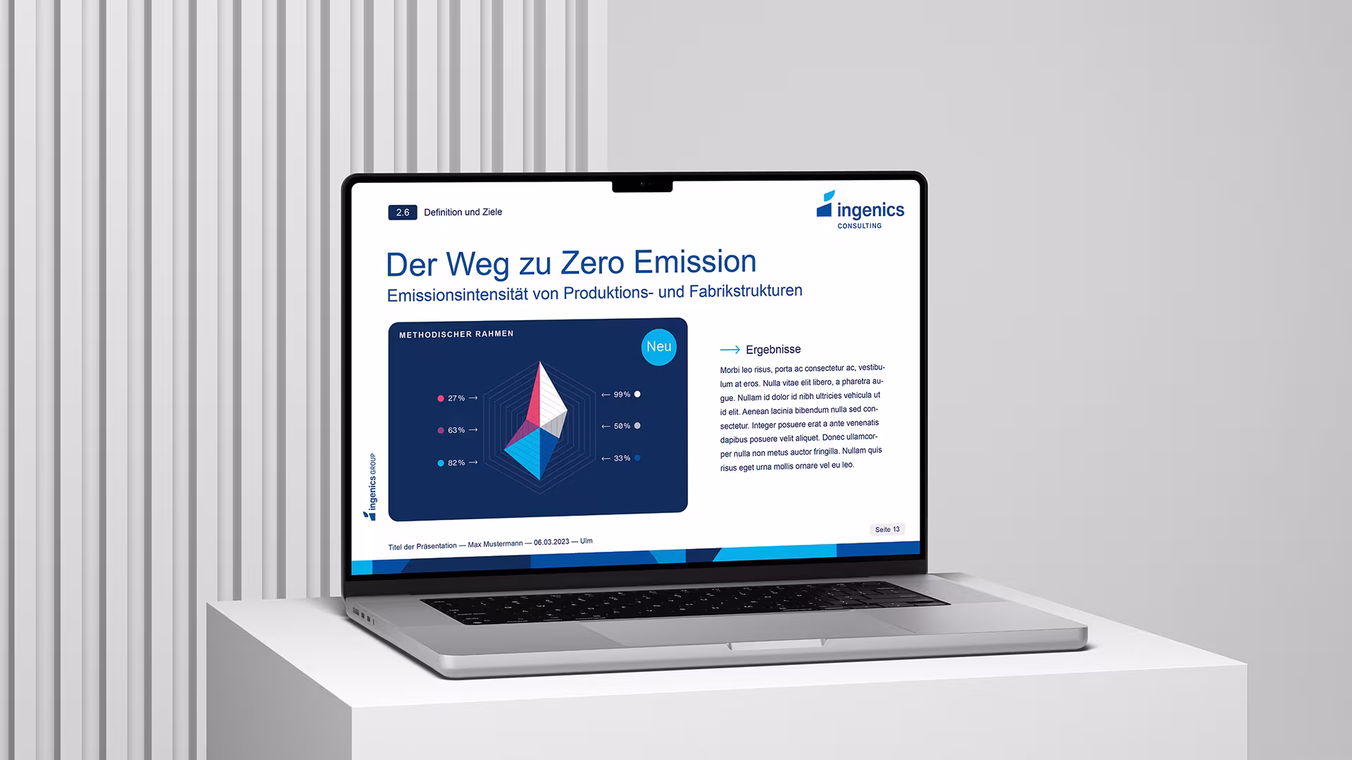 Corporate Design von Ingenics in digitaler Präsentation mit Diagramm und typografischem System