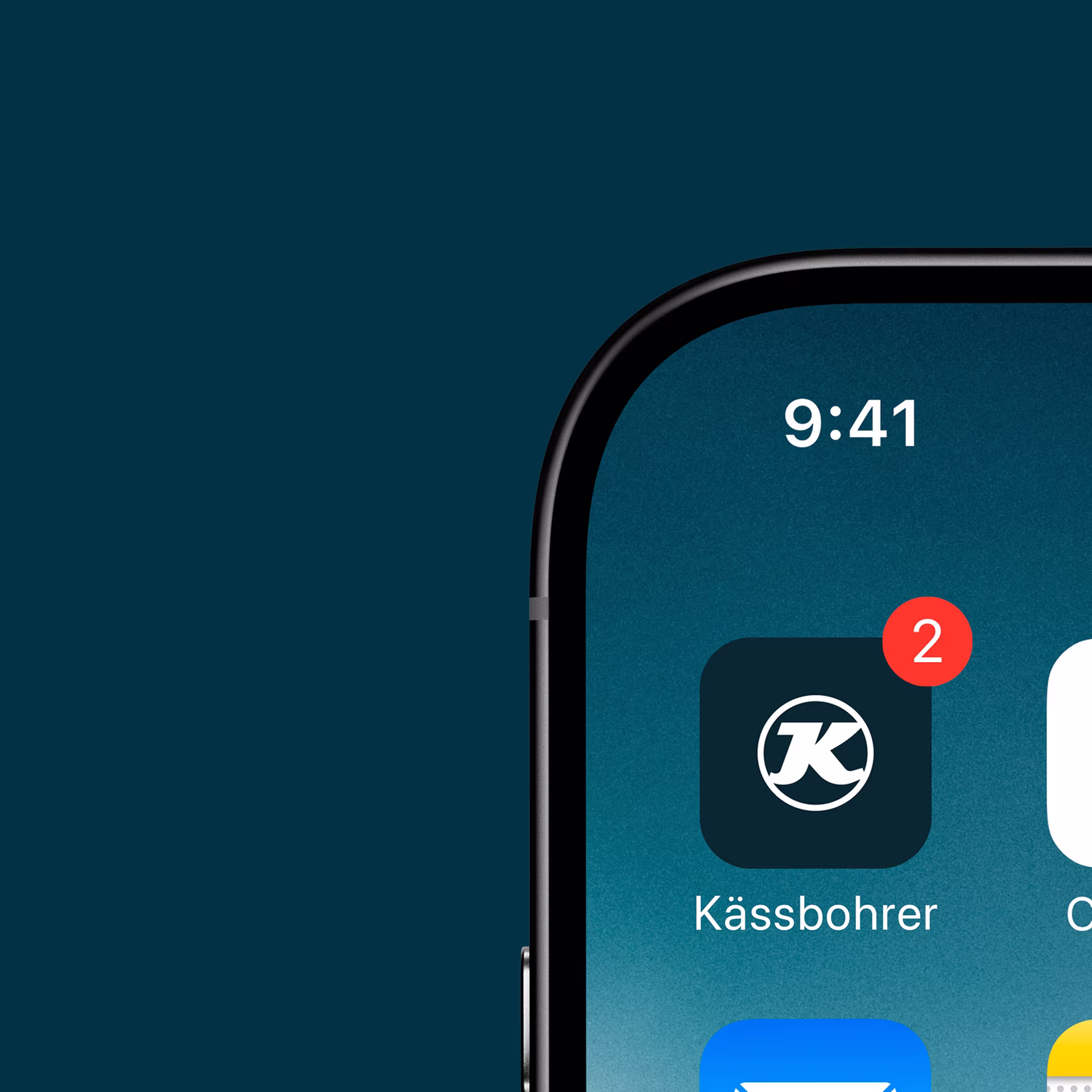 Smartphone mit Kässbohrer-Icon und zwei Benachrichtigungen auf dem Startbildschirm.